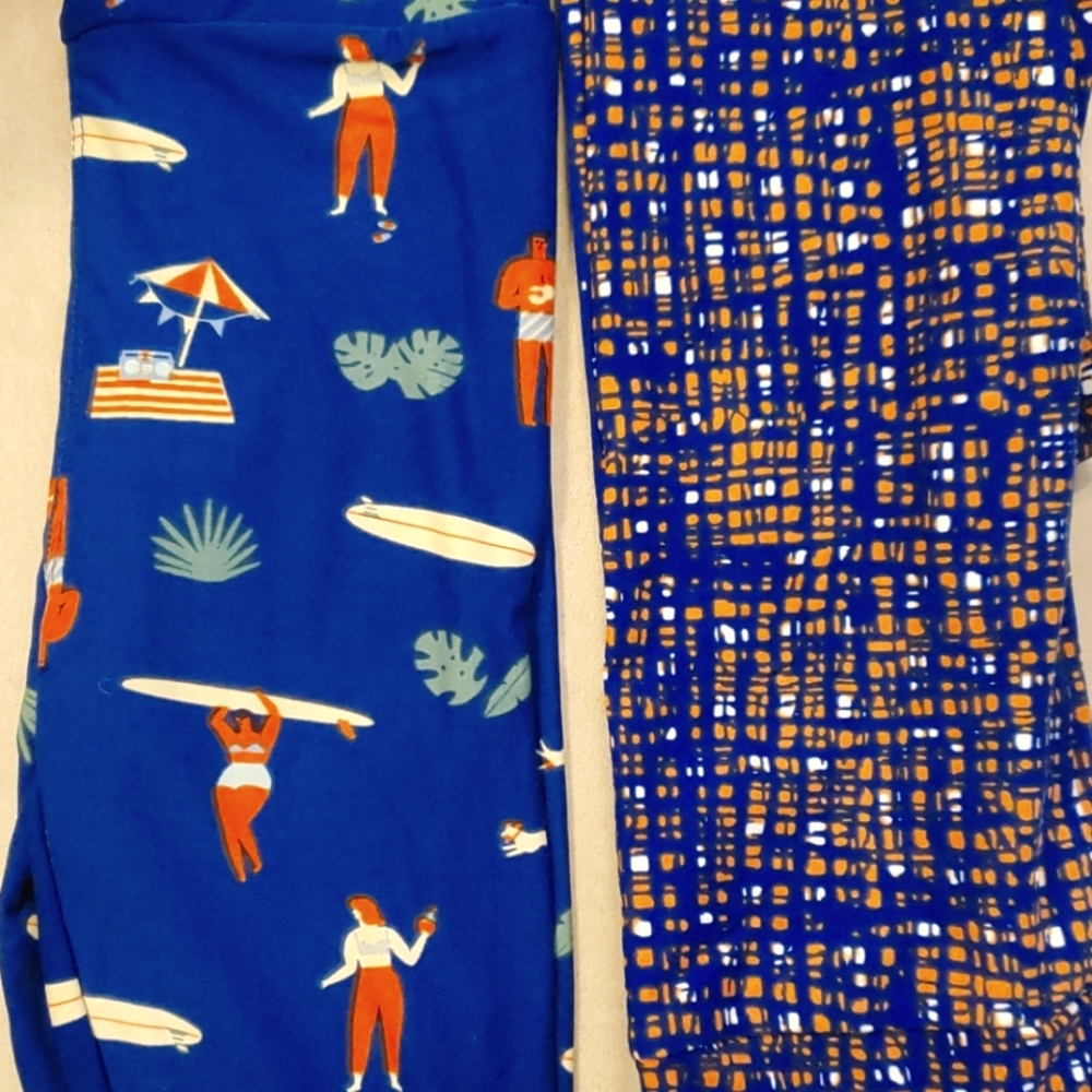 2 pair LulaRoe leggings, beach/surf, blue/orange, FL Gators